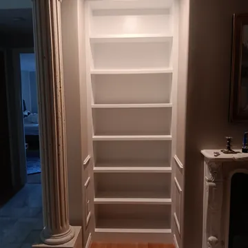 Custom built-in shelving installation for a home remodel in Leelanau County, Michigan