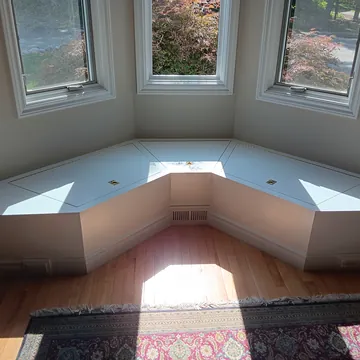 Detailed view of custom built-in storage from a Lake Leelanau home remodeling project