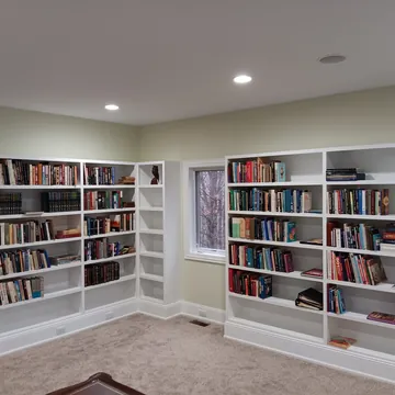 Full view of custom built-in bookshelves made locally in Leelanau County