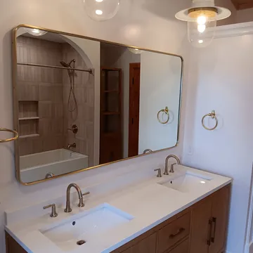 Custom bathroom vanity, tilework, and cabinetry completed in Leelanau County, Michigan
