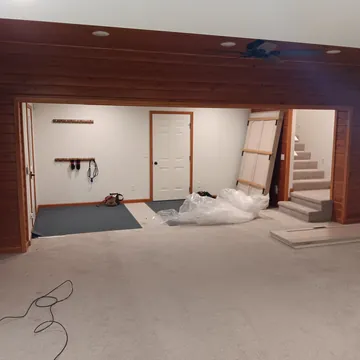 Living room remodel in progress at a Lake Leelanau, Michigan home