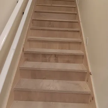 Initial construction phase of a custom staircase project in Leelanau County, Michigan